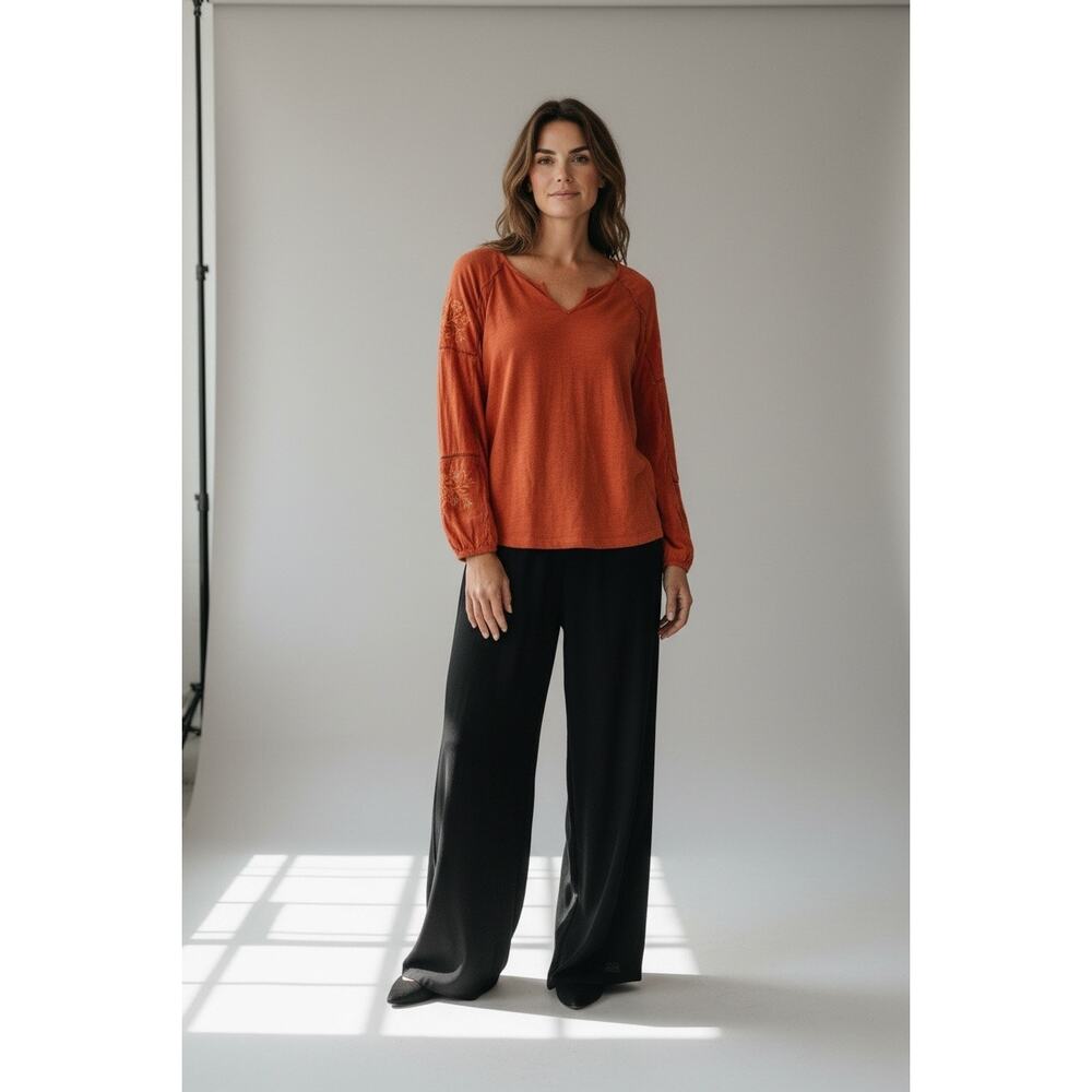 Chico’s Embroidered Cotton Shirt Size 2 Large  Long Sleeve Fall Boho Casual Top